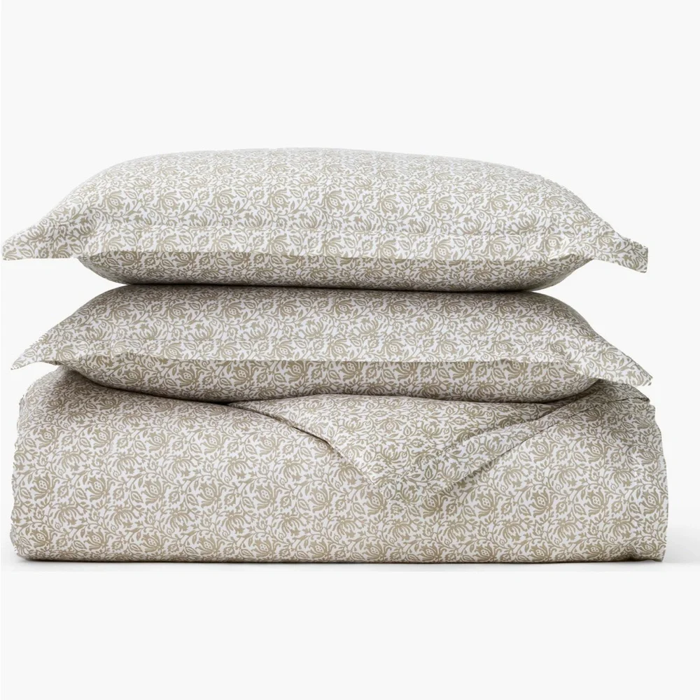 Boll & Branch Signature Hemmed Duvet Cover Set Cotton Bloom White Beige Oak